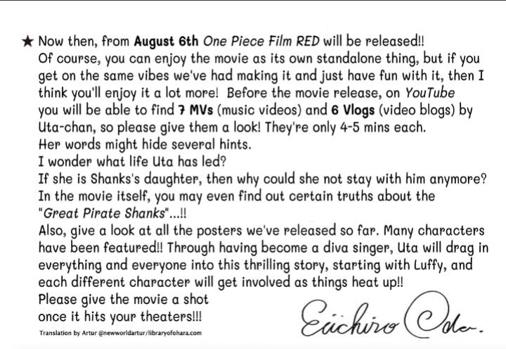 De acordo com Oda, “One Piece Film Red” revelará grandes segredos sobre